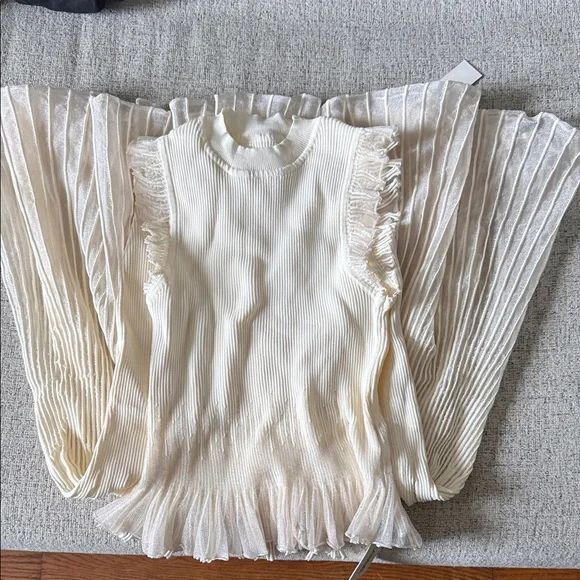 Commense Cream Ribbed Knit Ruffle Dress - Picture 2 of 2